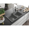 Mexen Tomas granitový drez s dvoma komorami 800 x 500 mm, sivý, chrómový sifón - 6516802000-71