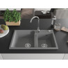Mexen Tomas granitový drez s dvoma komorami 800 x 500 mm, sivý, chrómový sifón - 6516802000-71