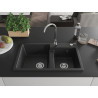 Mexen Tomas granitový drez s 2-komorami 800 x 500 mm, čierny/strieborný metalik, chrómový sifón - 6516802000-73