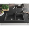 Mexen Tomas Granitový drez s dvoma komorami 800 x 500 mm, čierny bodkovaný, chrómový sifón - 6516802000-76