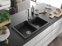 Mexen Tomas drez z granitu 2-komorový 800 x 500 mm, čierny, sifón chróm - 6516802000-77