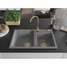 Mexen Tomas granitový drez 2-komorový 800 x 500 mm, sivý, sifón zlatý - 6516802000-71-G