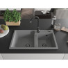 Mexen Tomas granitový kuchynský drez s 2 komorami 800 x 500 mm, sivý, čierny sifón - 6516802000-71-B