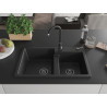 Mexen Tomas drez z granitu, dvojkomorový 800 x 500 mm, čierny/strieborný metalik, čierny sifón - 6516802000-73-B