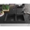 Mexen Tomas dvojkomorový žulový drez 800 x 500 mm, čierny/zlatý metalik, čierny sifón - 6516802000-75-B