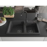 Mexen Tomas granitový drez 2-komorový 800 x 500 mm, čierny škvrnitý, sifón čierny - 6516802000-76-B