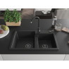 Mexen Tomas žulový drez 2-komorový 800 x 500 mm, čierny, sifón čierny - 6516802000-77-B