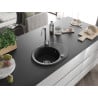 Mexen Kevin žulový drez 1-komorový s odkvapkávačom 586 x 458 mm, čierny/strieborný metalik, sifón chróm - 6517581005-73