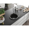 Mexen Kevin granitový drez 1-komorový s odkvapkávacou plochou 586 x 458 mm, čierny/zlatý metalík, chrómový sifón