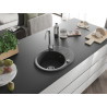 Mexen Kevin granitový drez 1-komorový s odkvapkávačom 586 x 458 mm, čierny s bodkami, sifón chróm - 6517581005-76