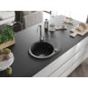 Mexen Kevin žulový drez s 1 komorou a odkvapkávačom 586 x 458 mm, čierny, sifón chróm - 6517581005-77