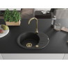 Mexen Kevin granitový drez 1-komorový s odkvapkávačom 586 x 458 mm, čierny/strieborný metalik, zlatý sifón