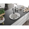 Mexen Kevin žulový kuchynský drez 1-komorový s odkvapkávačom 586 x 458 mm, biely, čierny sifón - 6517581005-20-B