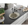 Mexen Kevin granitový drez 1-komorový s odkvapkávačom 586 x 458 mm, béžový, čierny sifón - 6517581005-69-B