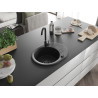 Mexen Kevin granitový drez 1-komorový s odkvapkávačom 586 x 458 mm, čierny, sifón čierny - 6517581005-77-B