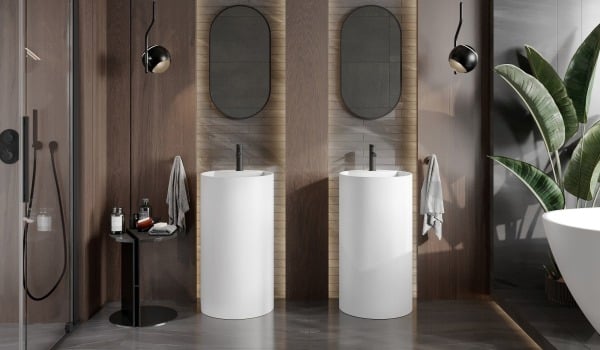 Drevené doplnky v kúpeľni v štýle boho